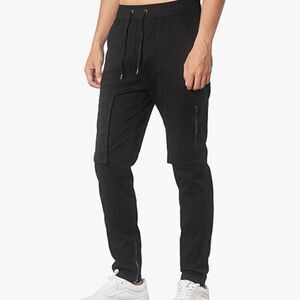 ITALYMORN Tapered Black Joggers with Multi Zipper Pockets Men Casual Cargo Pants